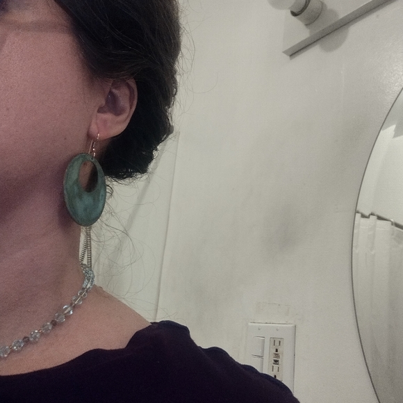 Vintage Patinaed Copper Hoop Earrings - Picture 2 of 6